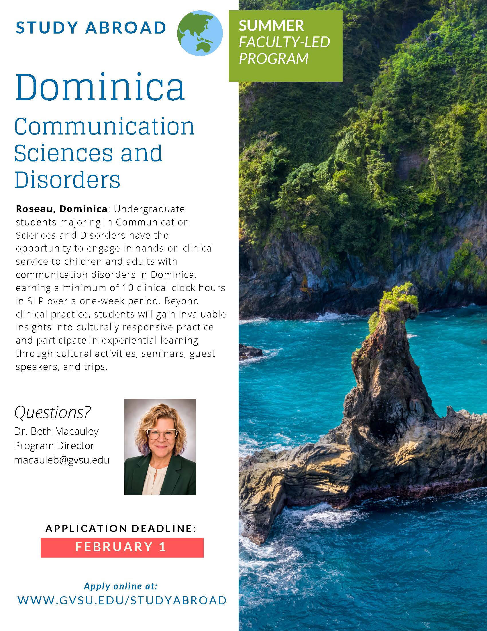 Picture of the ocean in Dominica with information regarding study abroad